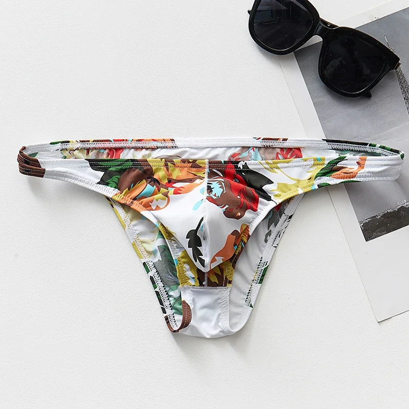 Ice Silk Bikini Trunk Men's Leopard G String Thong Man Print Brief Quick Dry Swimwear Beachwear Male Breathable Bulge Pouch Pant zaful halter tie side string thong bikini swimwear s white