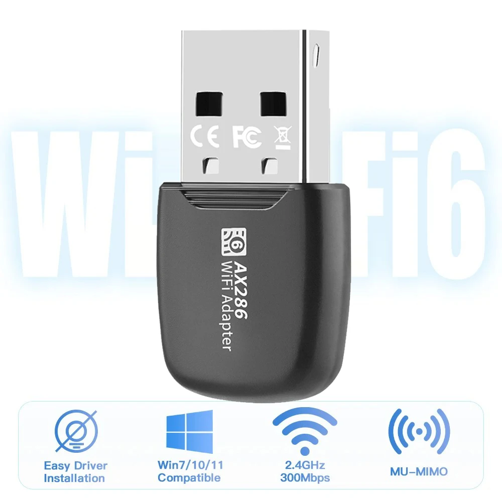 PC 및 노트북용 미니 무선 리시버, WIFI6 USB 어댑터 동글, AX286 USB 2.0 네트워크 카드, 2.4GHz, Win7/10/11 드라이버 무료 ,WIFI6 USB Adapter Dongle A