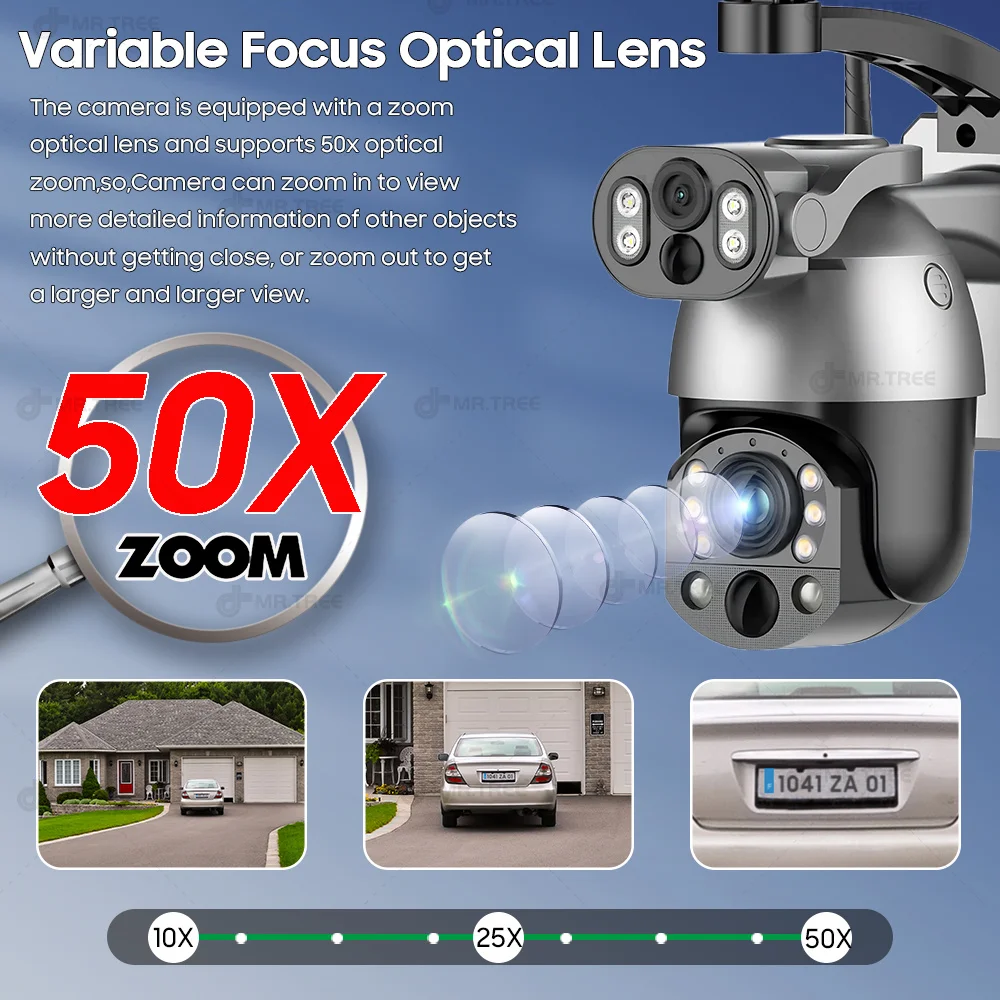 50X Optical ZOOM 10MP Solar Camera 4G SIM 360° Outdoor Dual Lens Human Tracking WIFI Battery Security Cameras PIR Night Vision 5