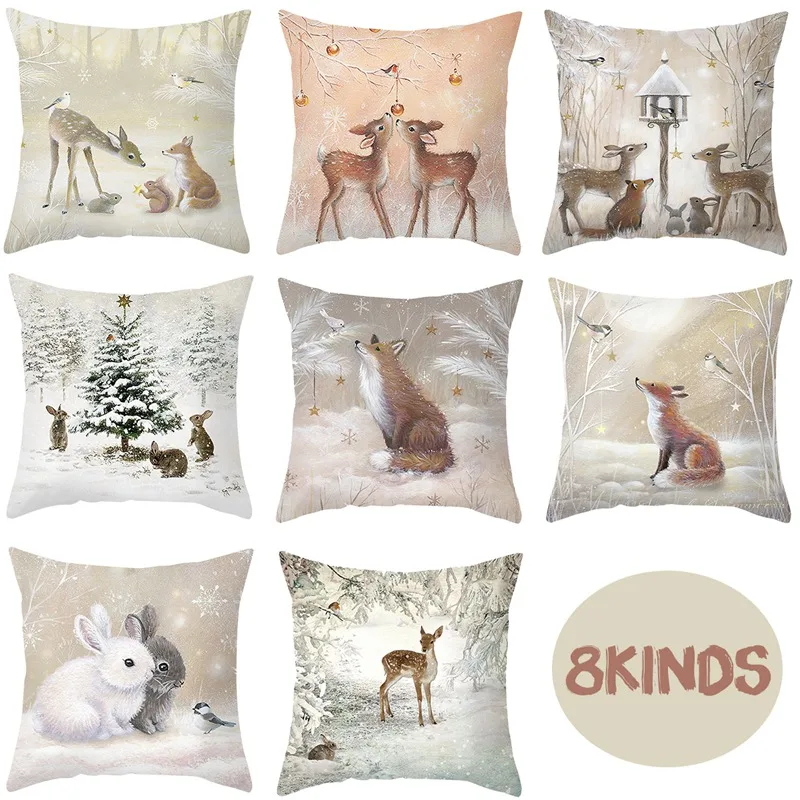 Description Picture 4 of itemChristmas Cushion Cover Peach Skin Pillowcase Elk Throw Pillow 2023 Xmas Gifts Sofa Decorative Cushions Christmas Pillow Covers