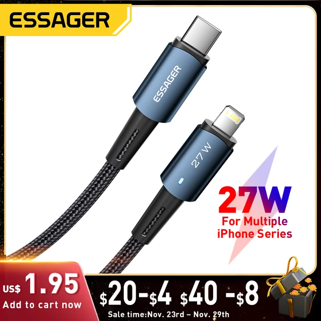 c타입케이블 Essager-아이폰용 USB C 케이블, 아이폰 14, 13, 12, 11 프로 맥스, xs용 20W 고속 충전 케이블, 타입 C-조명 날짜 와이어, 아이패드, 맥북용