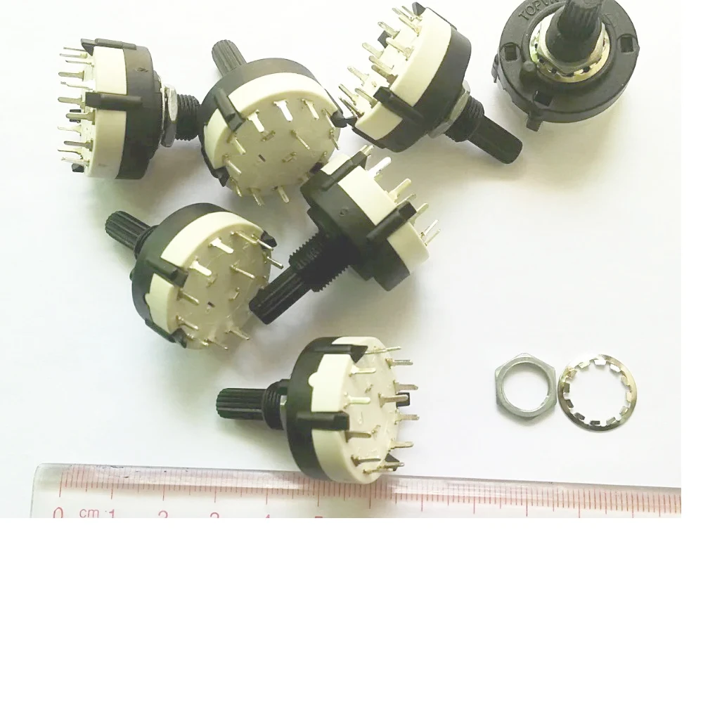Interruptor Rotativo Preto com Seletor de Banda 10 Pcs x 1p11t Pole 12 Posição mm Eixo Recartilhado Bbm