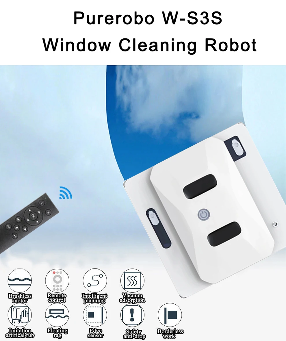 Description Picture 2 of itemW-S3S electric window cleaner Remote Control Smart Automatic Bilateral Water Spray Square clean glass Robot Home office use