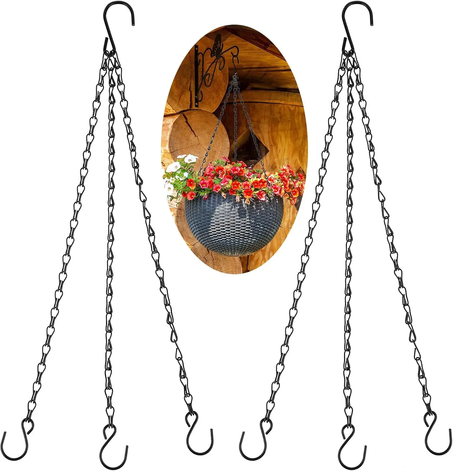 Flower Pot 40cm Imitation Rattan Hanging Basket Flower Pot Chain 3 Hooks Basin Hydroponic Plants Plant Grow Basin Home Garden Decor