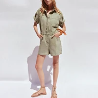 Z Women's Faion Commute ort Sve Denim Jumpsuit High Waist ort Length Polyester Fiber Summer New Arrival - Image 2