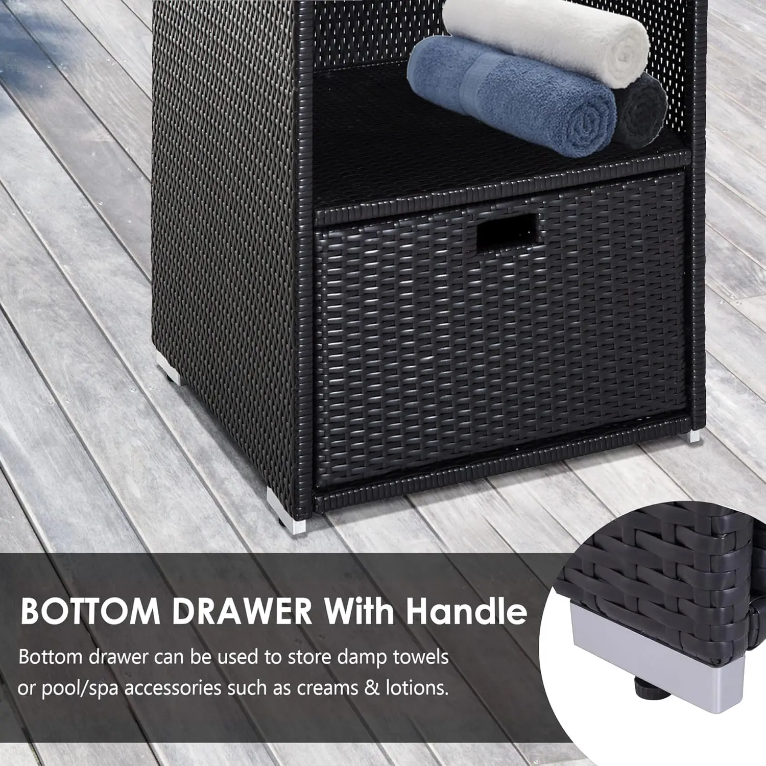 Poolside towel rack side view
