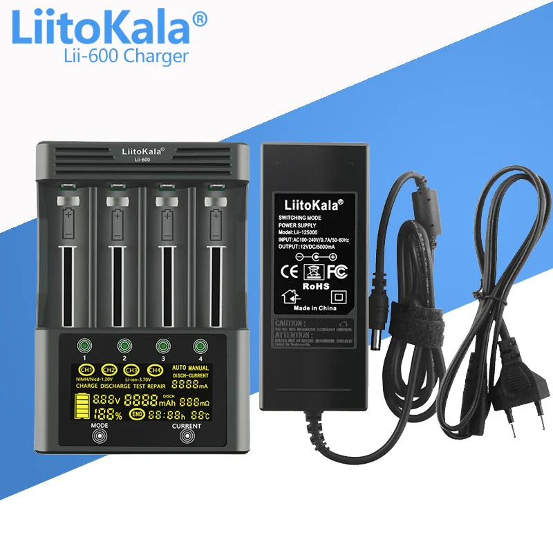 LiitoKala Lii-600 LCDバッテリー充電器（26650 21700 18650 18350