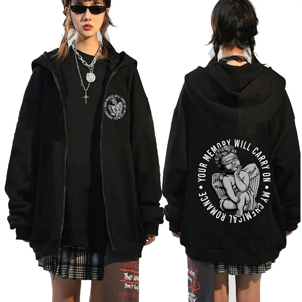 Vintage Punk Emo Black Zipper Hoodie Sweatshirt