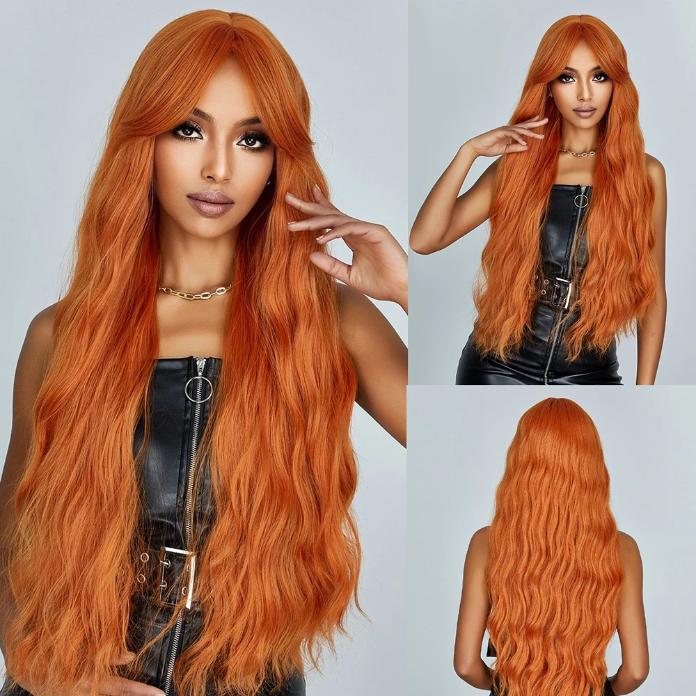 

Wig set, European and American style wig, eight line bangs, orange large waves, long curly hair, full head set