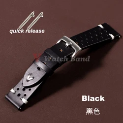 Luxurious Genuine Leather Watchband with Quick Release - Oil Wax Finish - 22mm (Black)