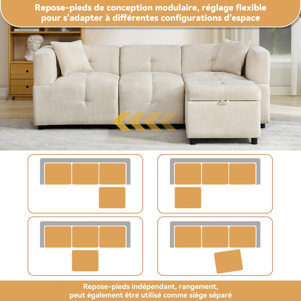 3-Sitzer-Sofa, mit Stauraum, L-förmiges Ecksofa mit abnehmbarem Fußhocker und 2 Kissen, geeignet für Wohnzimmer, Büro – Detail 10