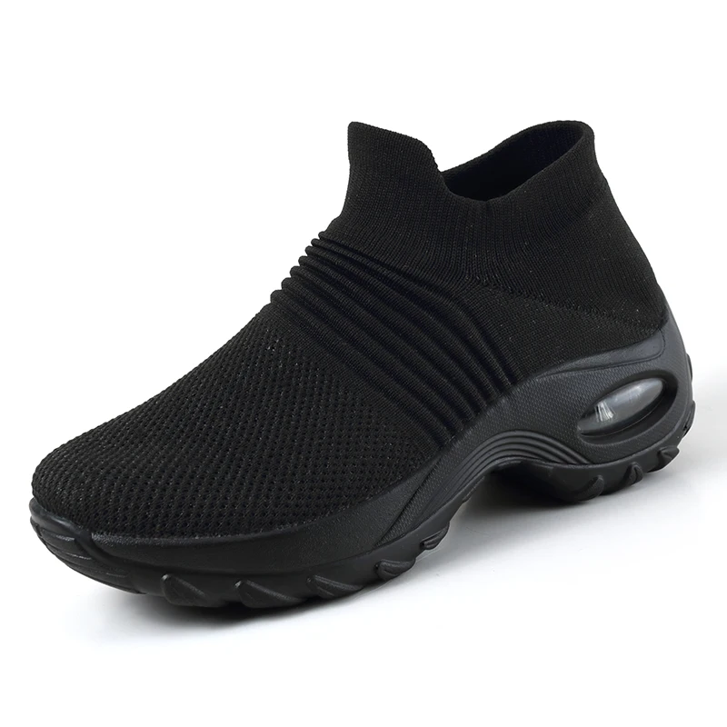 Women's Fashion Breathable Mesh Platform Sneakers - Black Vulcanized Gym Footwear