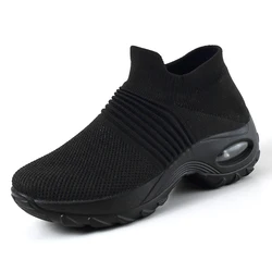 Women's Fashion Breathable Mesh Platform Sneakers - Black Vulcanized Gym Footwear - 42 (AllBlack)