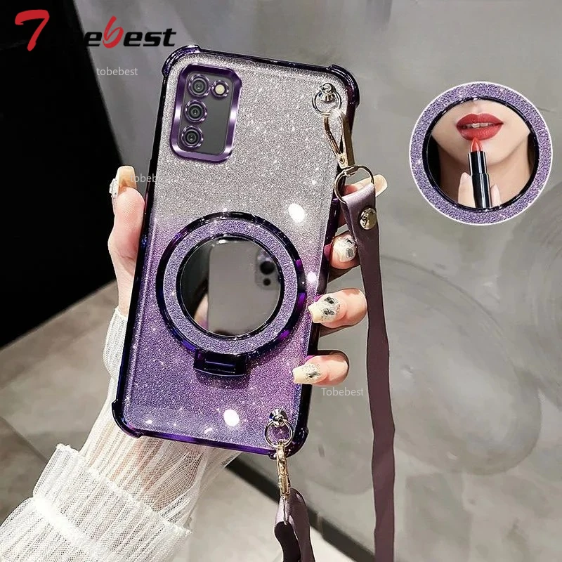 Elegant Crossbody Lanyard Shockproof Plating Phone Case with Mirror Holder