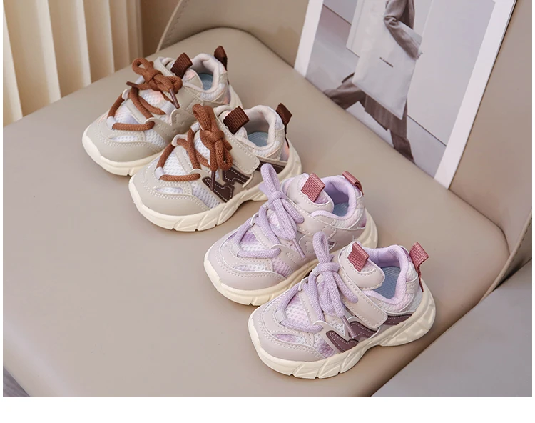 Baskets pour enfants en maille marron respirantes et légères pour garçons et filles, chaussures de tennis tendance antidérapantes et souples pour enfants et bébés_voghion.com