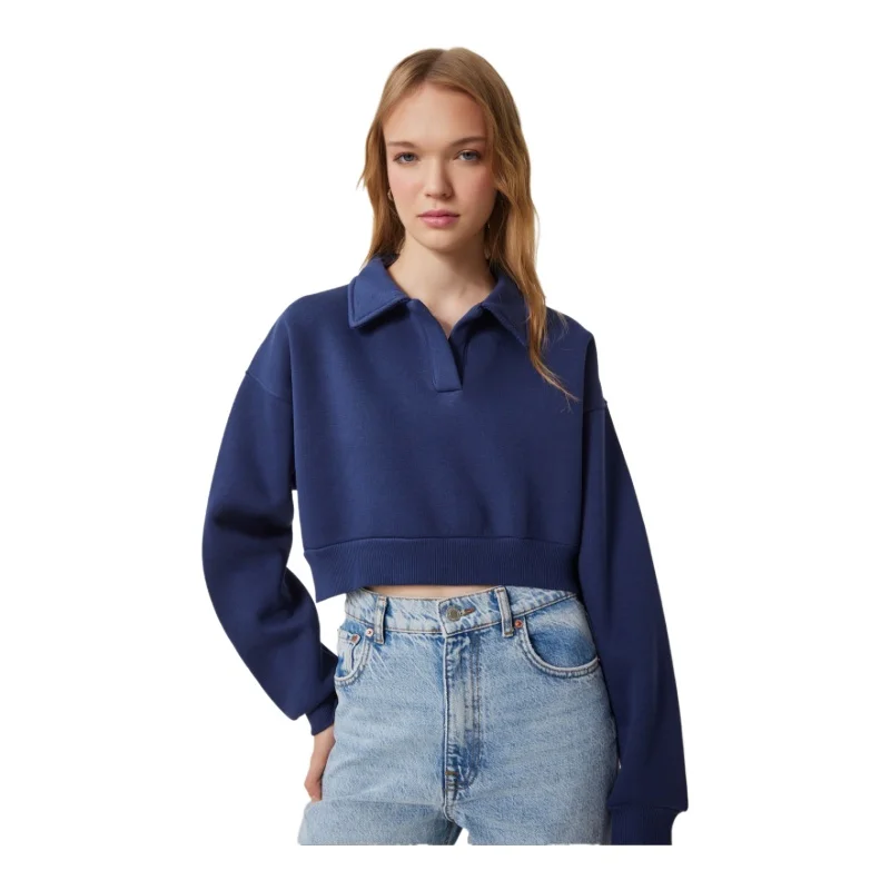 TYZA Happiness Istanbul Women's Hoodies Sweatshirts Long Sleeve Casual Regular Fit Polo Neck Plain Unprinted Knit Hoodies 6