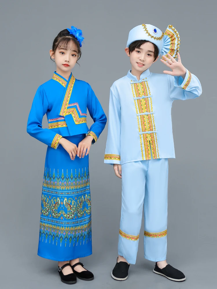 

Dai Costume Children Dance Performance Wear New Xishuangbanna Boys and Girls Skirt Suit Ethnic