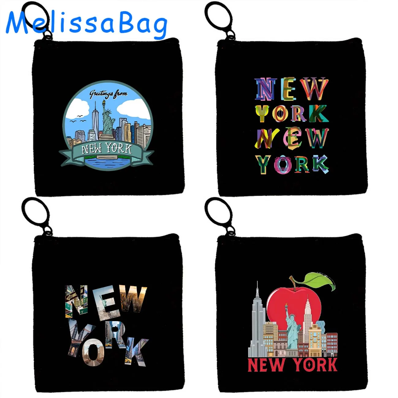 Divertente Statua Della Libertà New York City Gift Skyline Apple Nyc Subway Canvas Coin Purse Key Storage Bag Card Case Bag Zipper Pouch