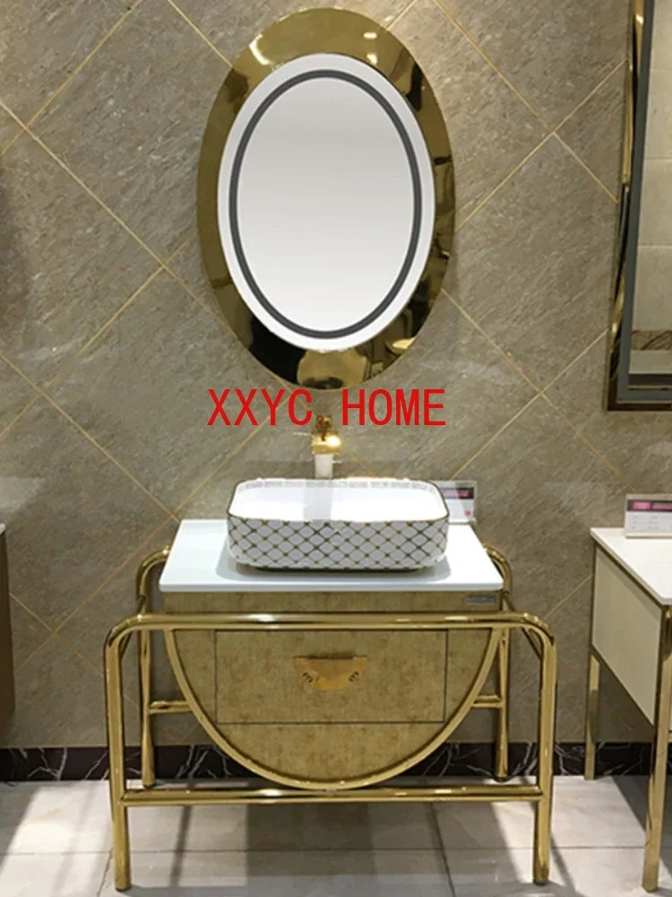 

European Entry Lux Luxury Bathroom Cabinet Combination Bathroom Cabinet Washbasin Stainless Steel Marble Washstand