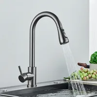 Kitchen Faucets Brushed Nickel Pull Out Kitchen Sink Water Tap Deck Mounted Mixer Stream Sprayer Head Hot Cold Taps Black Chrome 2