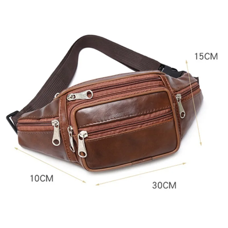 Men\'s Waist Pack Leather Bag Waist Belt Bag Male Leather Fanny Pack Fashion Luxury Small Shoulder Bags For Men