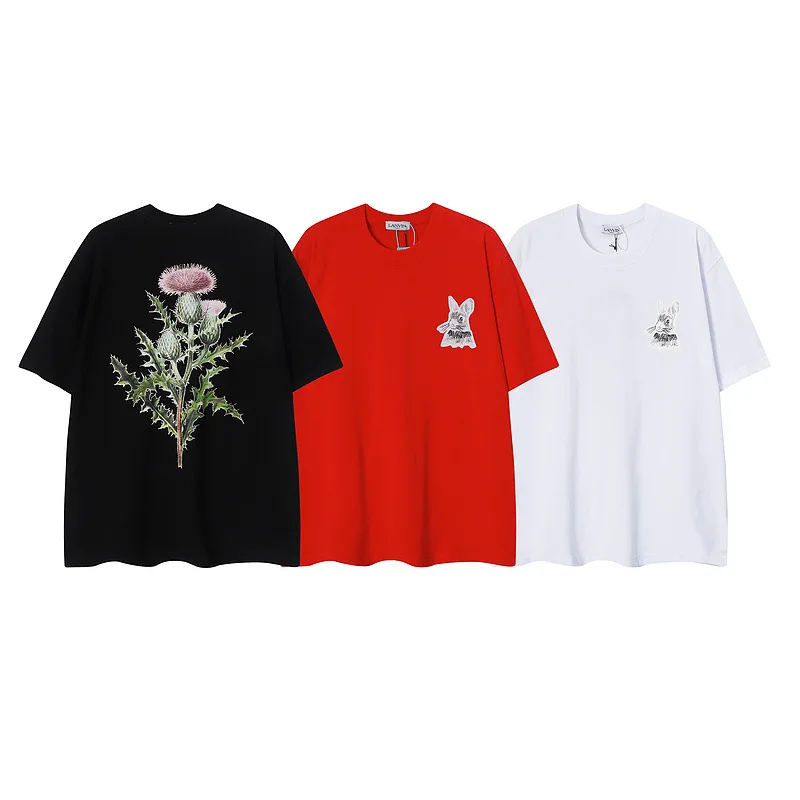 

LANVIN Fashion Luxury spring new casual fashion short-sleeved rabbit print logo pattern round neck T-shirt for men and women