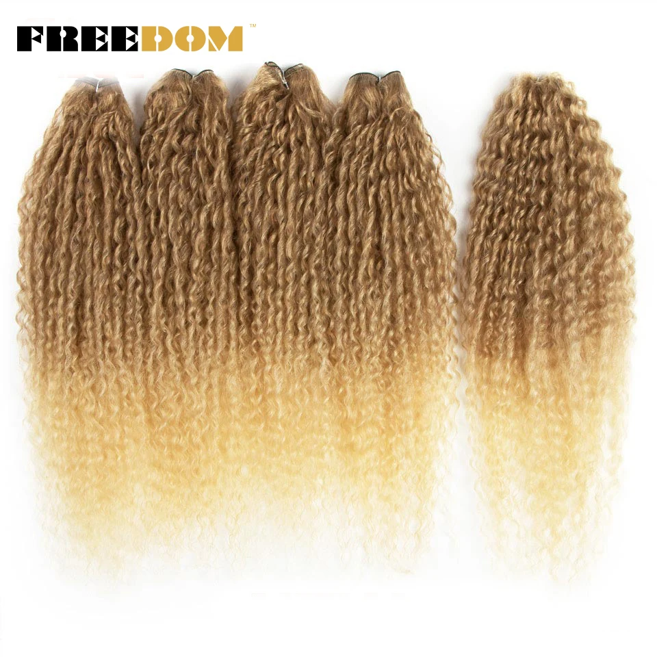 

FREEDOM Synthetic Afro Kinky Curly Hair Bundles 24 inch Ombre Blonde Red Color 5pcs/pack Synthetic Hair Weave Bundles