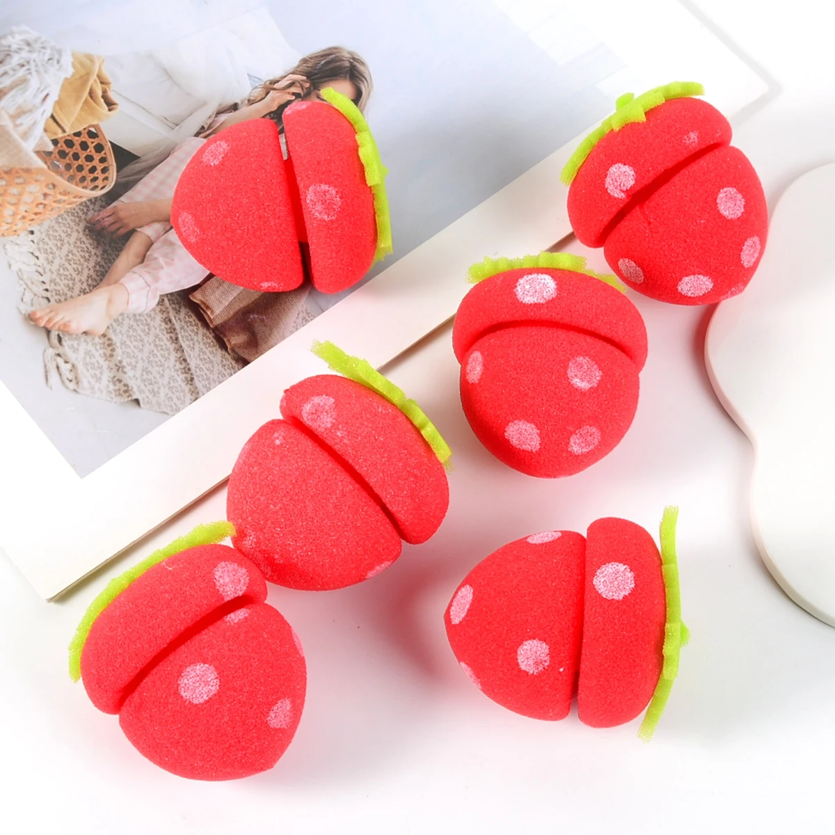 6/12/18/24Pcs DIY Schwamm Rollen Lockenwickler Bouncy Curling Haar Kopf Lockenwickler Erdbeere Lockenwickler lange Haare Haar Styling Werkzeuge – Detail 8