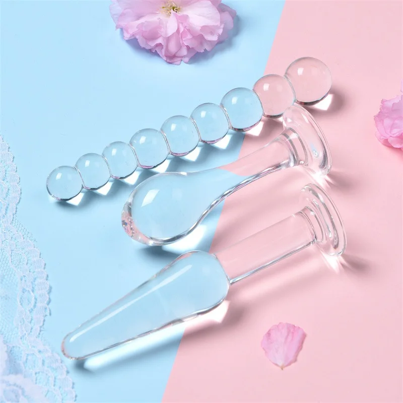 Crystal Clear Glass Dildo Anal Beads Plug G-spot Stimulation Female Masturbation Adult Sex Toys for Lesbian