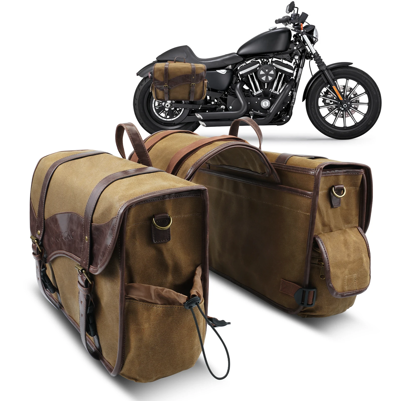 UniversalMotorcycleSaddleBagsWaxedCanvasSaddlebagsPanniersBags