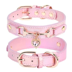 Elegant Rhinestone - Studded Adjustable Leather Pet Collar - M (Pink)