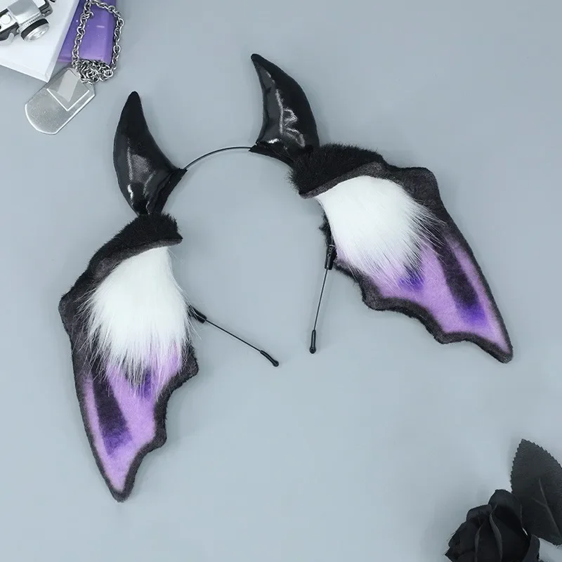 

Halloween Faux Fur Devil Horns Wolf Ears Headband Realistic Furry Fluffy Ear Hair Hoop Lolita Anime Masquerade Cosplay Costume