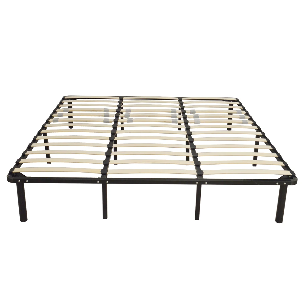 

Bed Frame Bedstead Wooden Bed Slat and Sturdy Metal Iron Stand Twin/Full 2 Size Black 79x75x14CM[US-Stock]