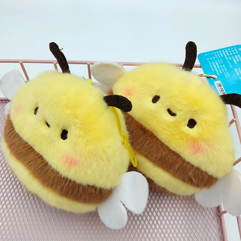 Cartoon Bee Coin Purse Soft Plush Zipper Small Wallet Girls Kawaii Data Cables Earphones Bag Key Pouch