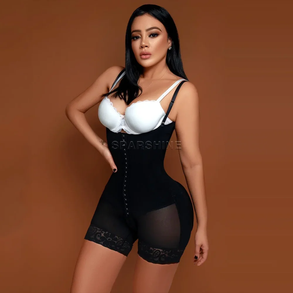 Women Abdomen Control Butt Lifter High Compression Shapewear Slimmer Flat Belly Body Shaper Open-chest Hook-eyes Bodysuit