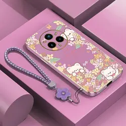 Naughty Bear Plating Lanyard Phone Case for Realme 14 Pro (PURPLE)