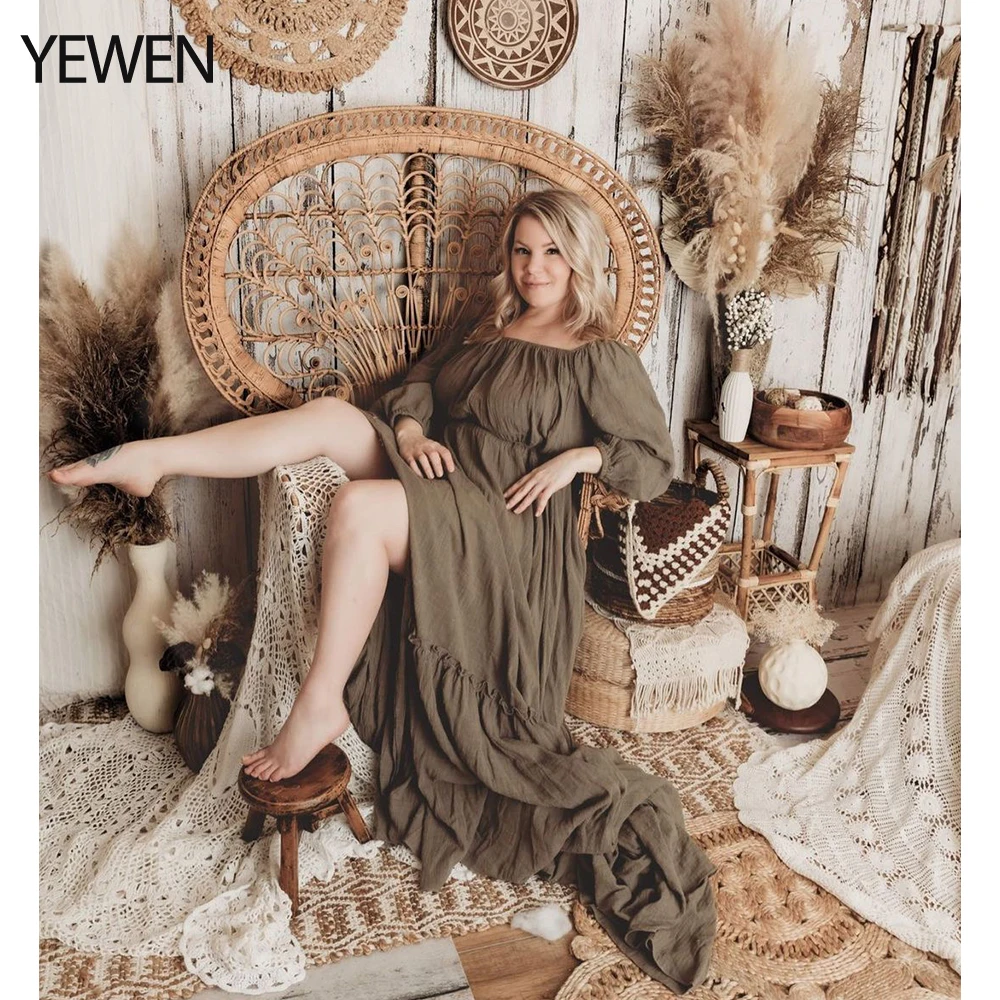 Off Shoulder Full Sleeves Maternity Dresses Round Neck Photography Dresses Baby Shower Dress for Pregnant Woman YEWEN 2021