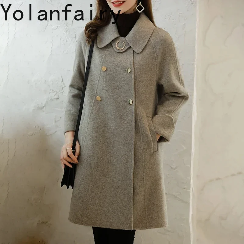 High-end 100% Wool Jackets for Women 2024 Autumn Winter Korean Fashion Double-sided Woolen Coat Square Collar Ropa De Mujer