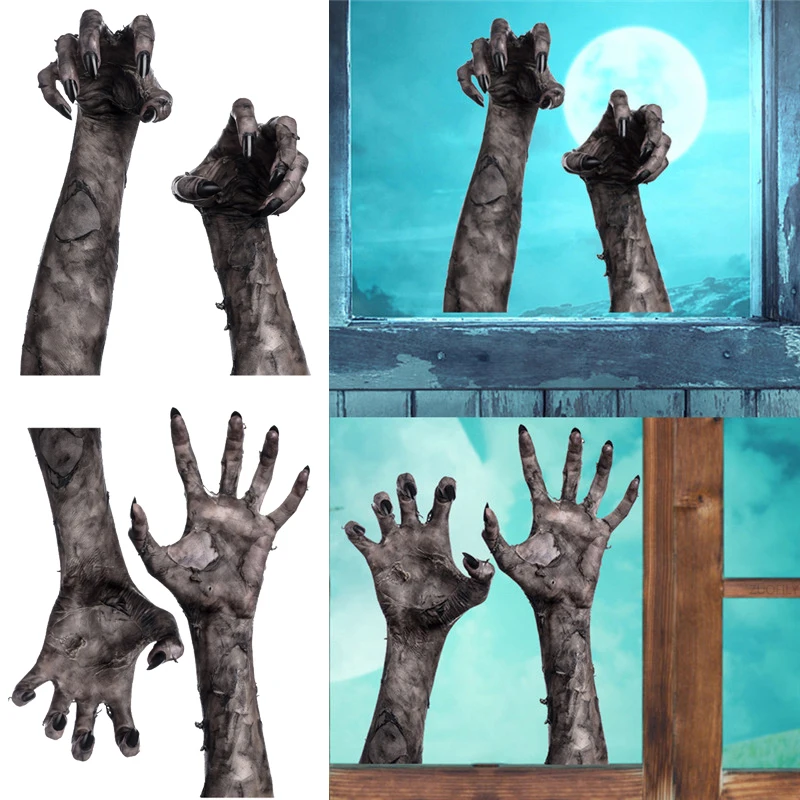 8 Pack Halloween 3D Ghost Hand Window Stickers - Removable Scary Wall Decals For Indoor & Outdoor Party Decor, Home, School, Office (Black, PVC)
