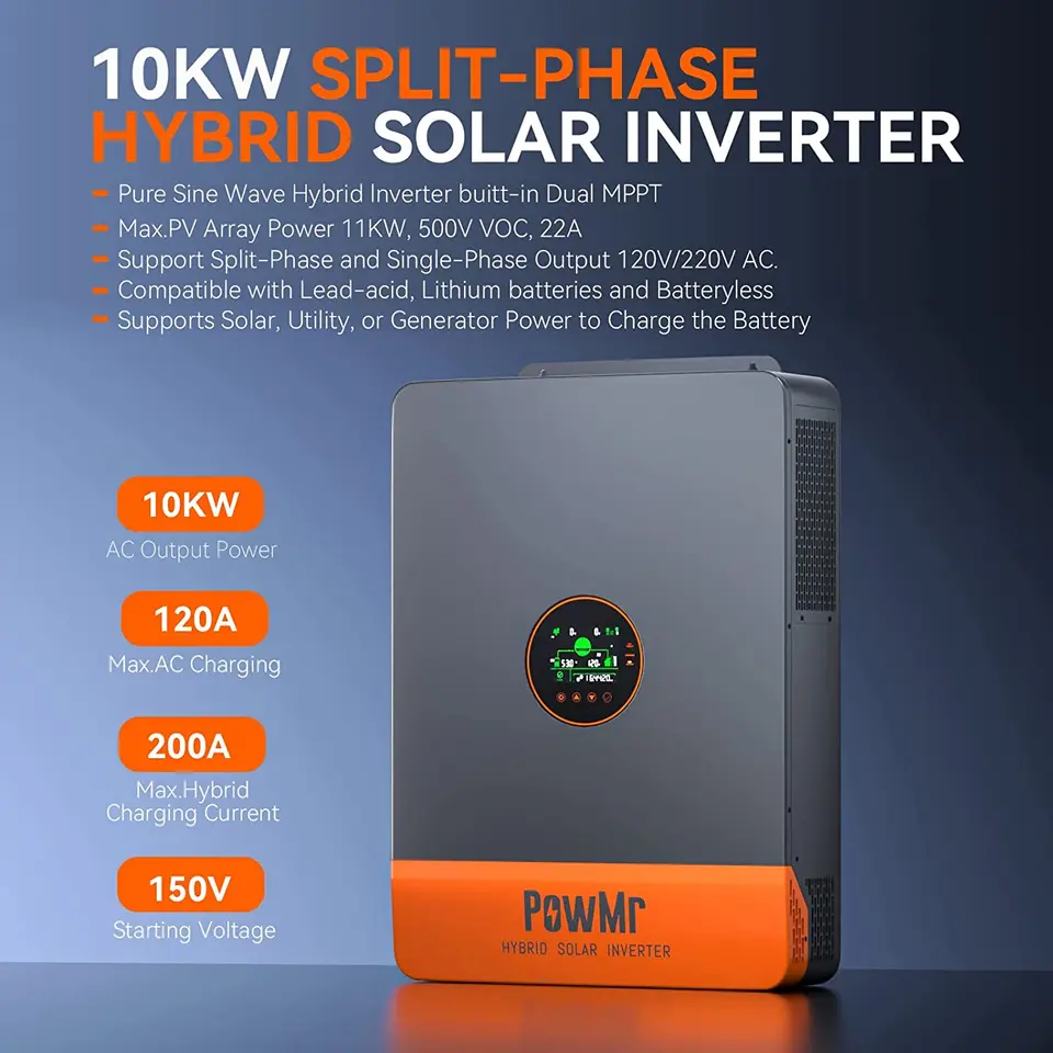 10000W 48V Hybrid Solar Inverter 10kw 120/240V Split Phase 200A MPPT Controller