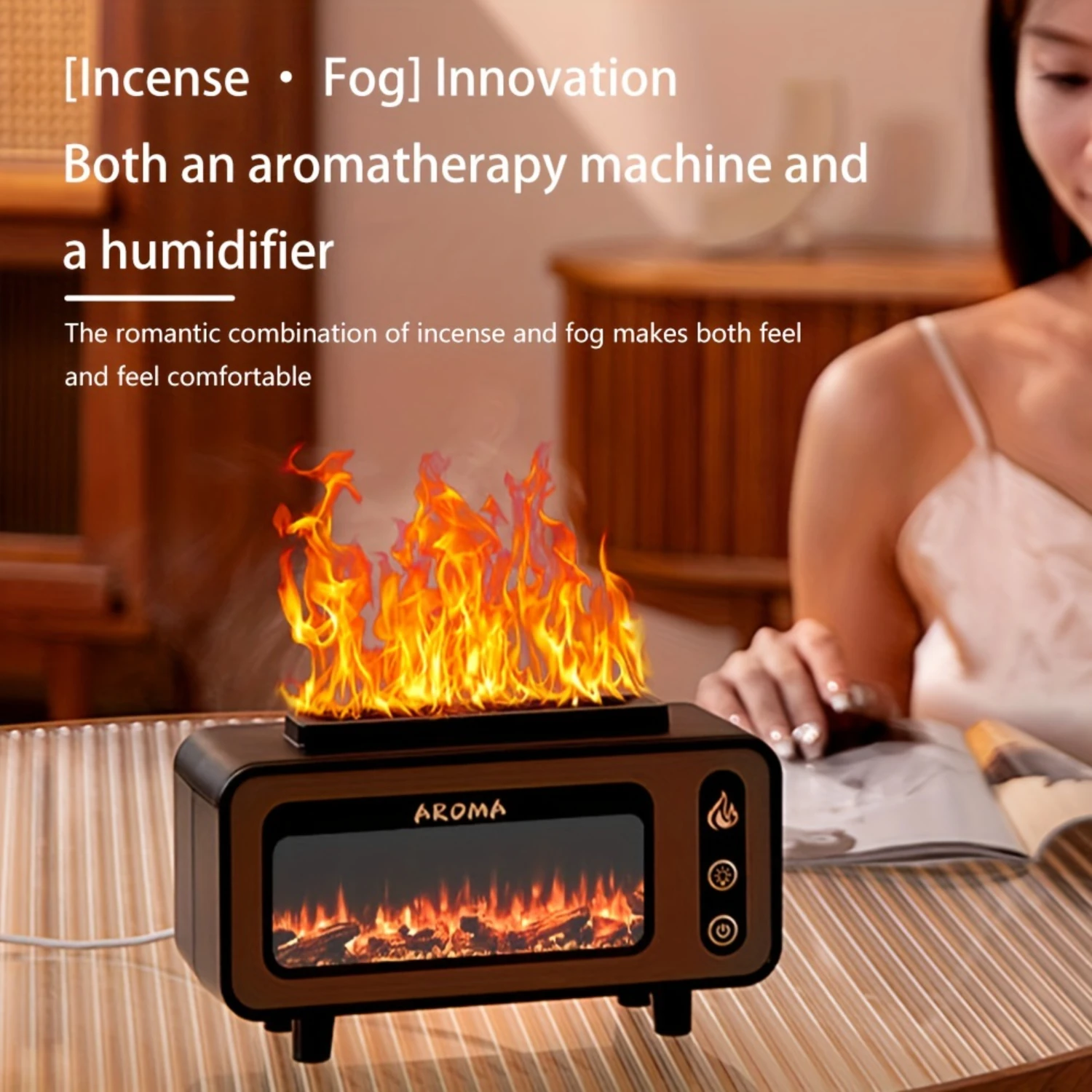 1pc High-capacity Flame Humidifier With Color LED Night Light, Room Humidifier Atmosphere Color Small Night Light, For Homes, Be
