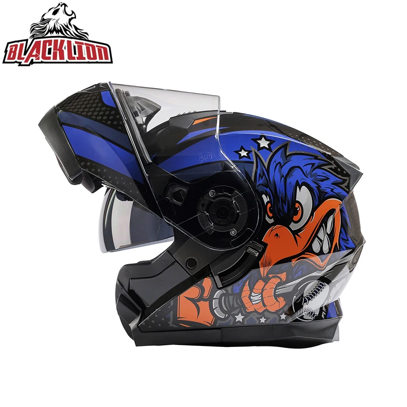 Casco de Moto Modular para hombre y mujer, protector de cara completa,  abatible hacia arriba, aprobado por DOT ECE de Italia, BlackLion -  AliExpress