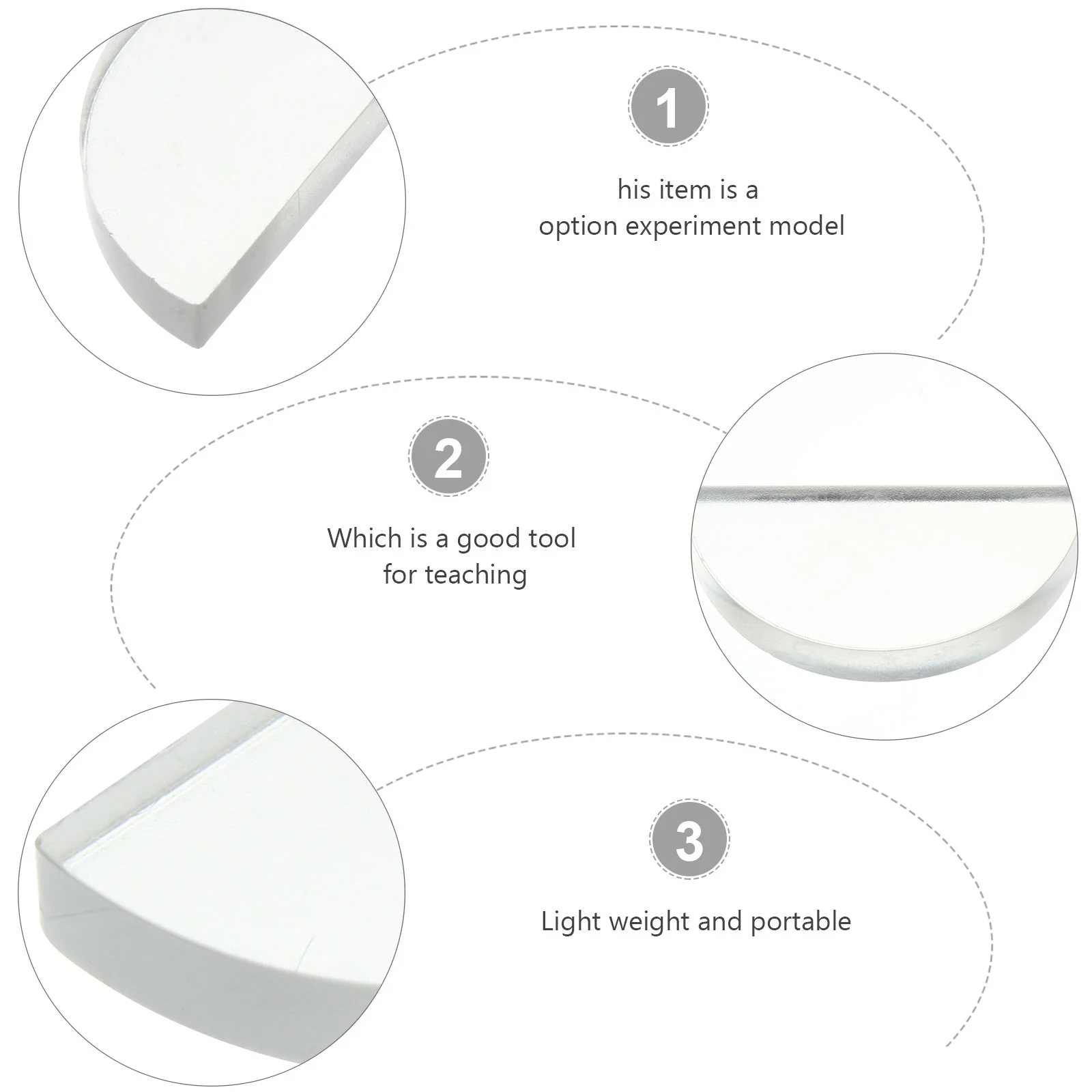 Optical Lens Physical Glass Physics Teaching Aids Equipment Convex Semicircular 3 PCS