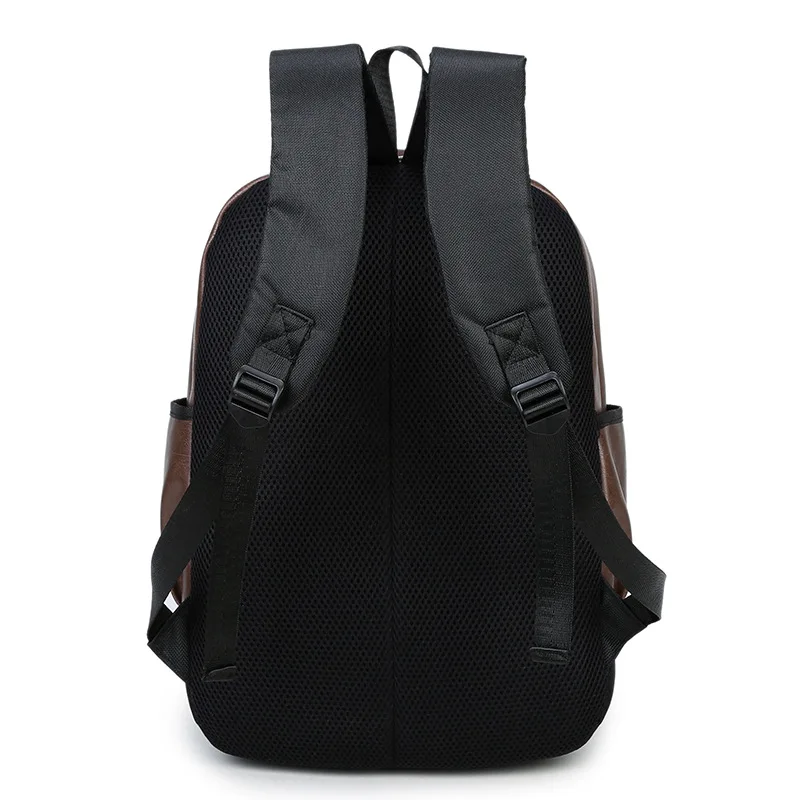 New Casual Men's Backpack Travel Bag PU Leather Student Schoolbag Woman Solid Color Computer Bag Wholesale
