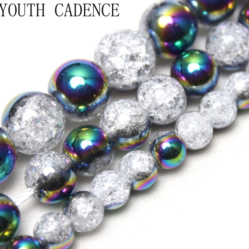 

Multi Snow Cracked Crystal Stone One Side Plated Silvery Round Loose Beads For Jewelry Making DIY Bracelet Necklace 6-10mm