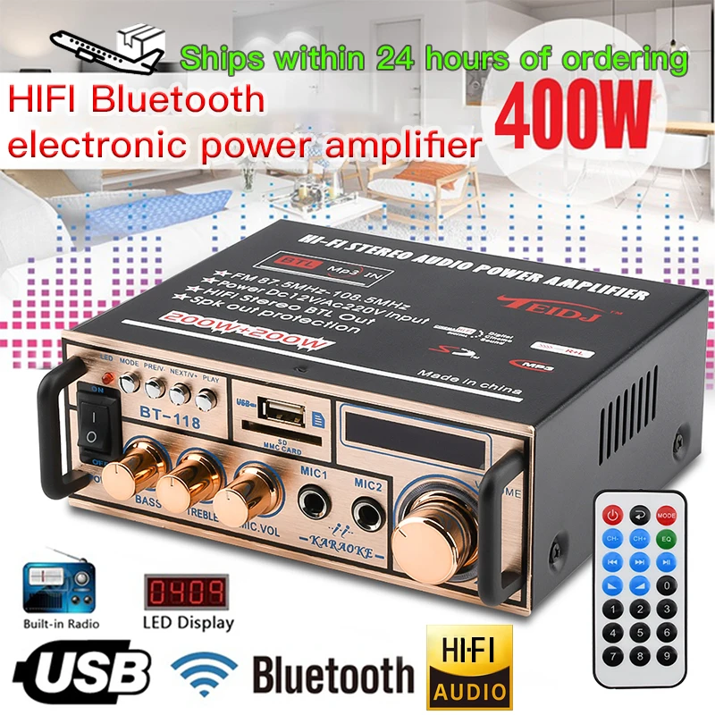 12V/ 220V 2CH LCD Display Digital HIFI Audio Stereo Power Amplifier bluetooth FM Radio Car Home with Remote Control car stereo