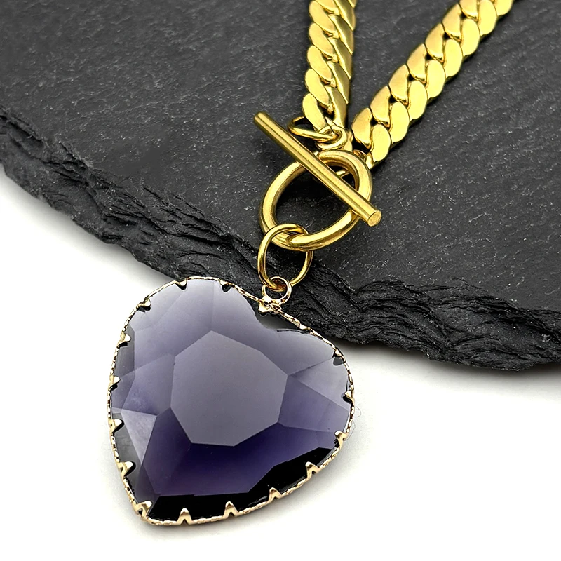 Gothic Punk Rotes Herz Glas Anhänger Halskette Halsband für Frauen Männer Edelstahl Gold Farbe Schlüsselbein Kette Halsketten Schmuck – Detail 10