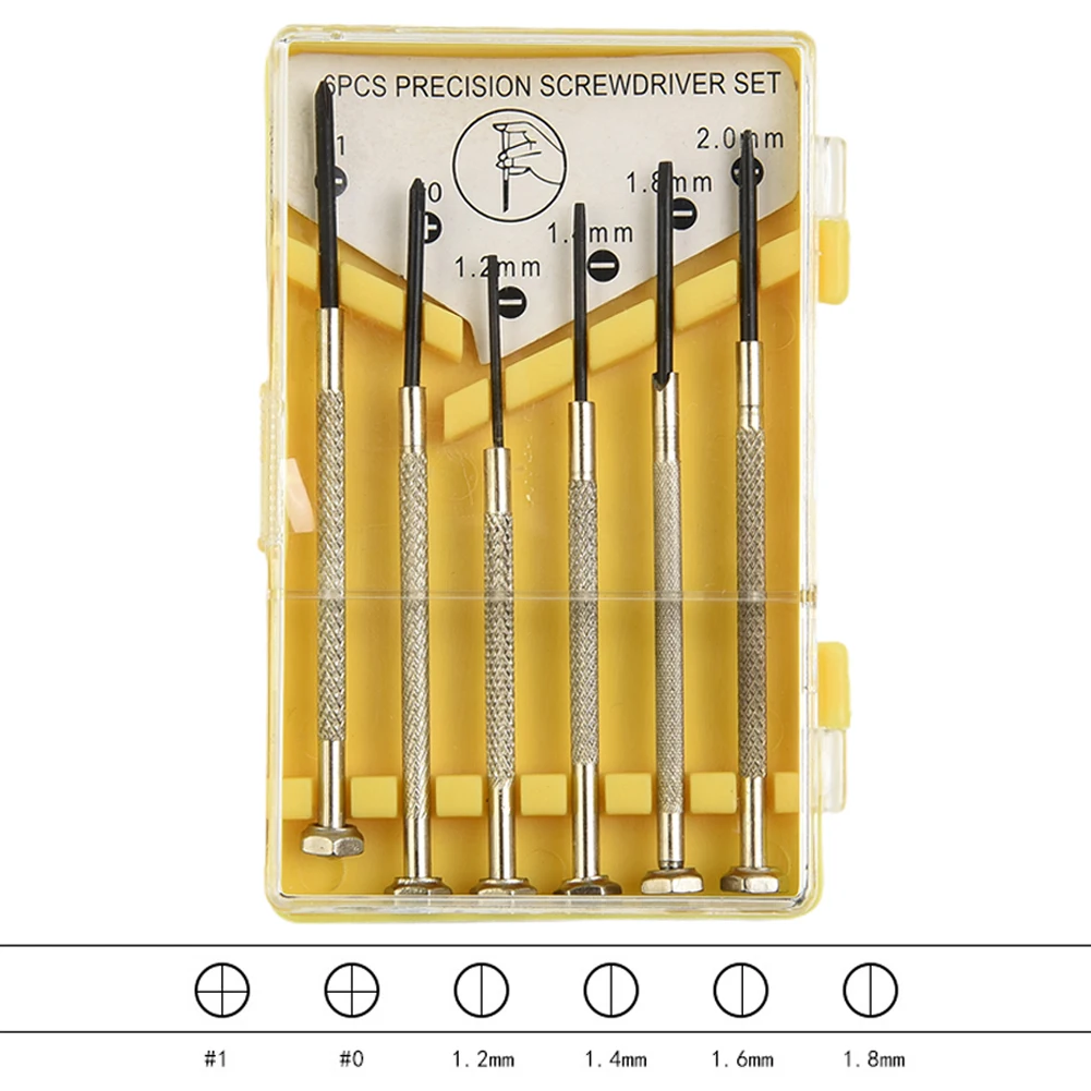 

6 Pcs Precision Screwdriver Cross 1.2/1.4/1.6/1.8mm Slotted Head Set For Watch Jewelry Glasses Electronic Repairing Manual Tools