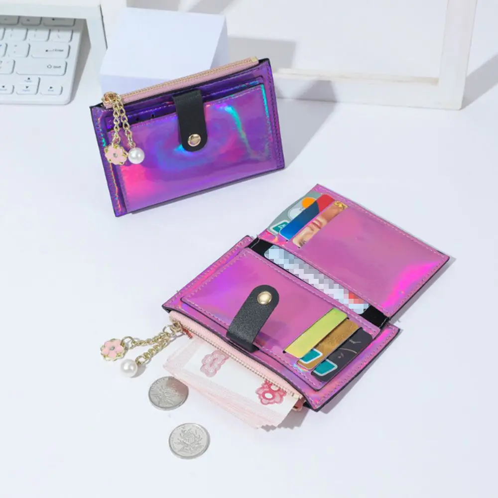 Women Fashion Short Wallet Purse Laser Colorful PU Leather Zero Purse Wallet Credit Card Holder Bags