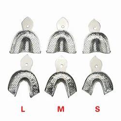 2pcs Dental Impression Tray Upper Lower Stainless Steel Teeth Tray Autoclavable Denture Instrument Trays L/M/S Dentist Lab Tools